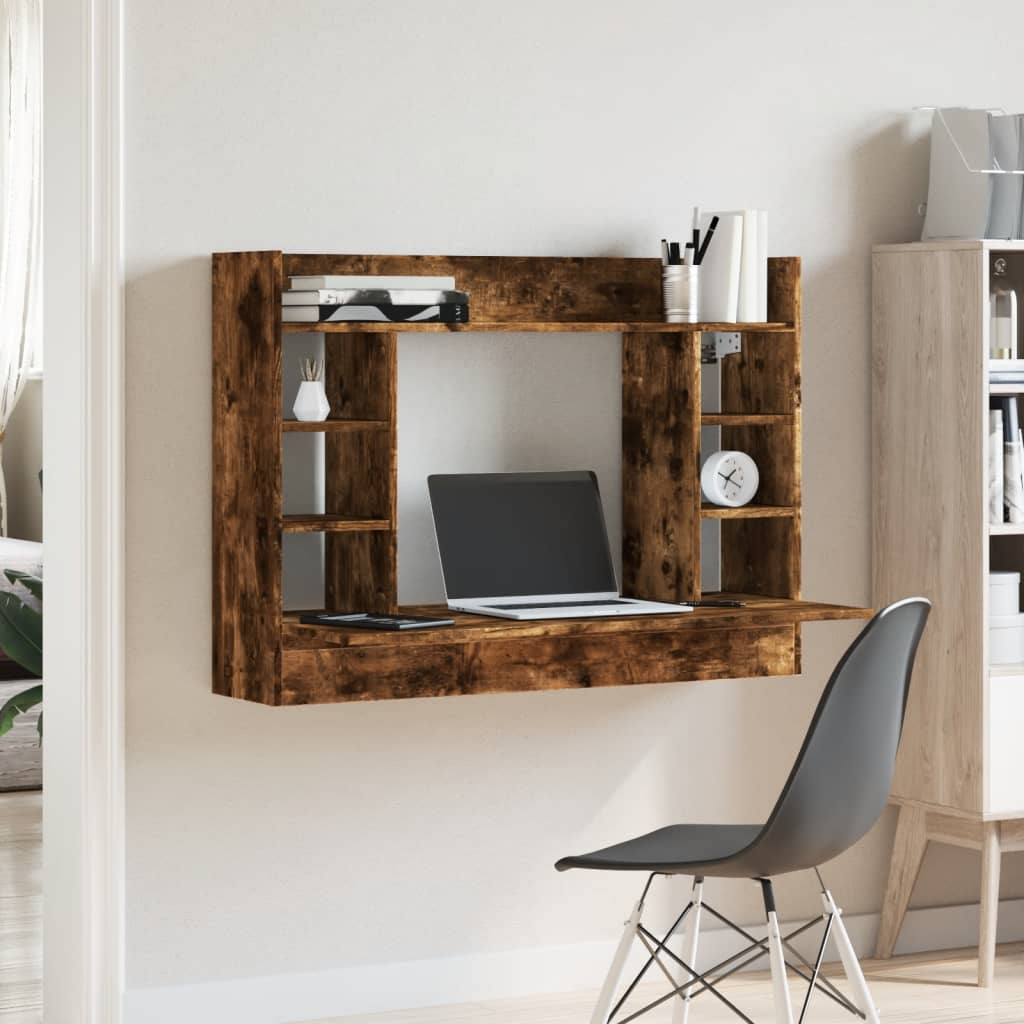 Bureau mural chêne fumé 105x48x75 cm matériau bois