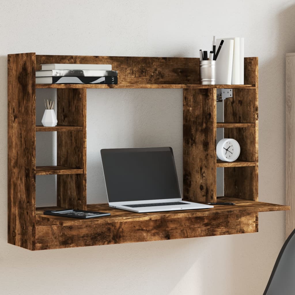 Bureau mural chêne fumé 105x48x75 cm matériau bois