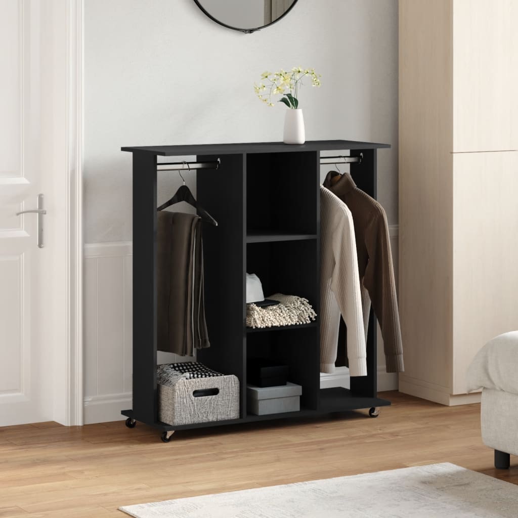 Clothes Rack with Wheels Black 102x38x110 cm Wood Material
