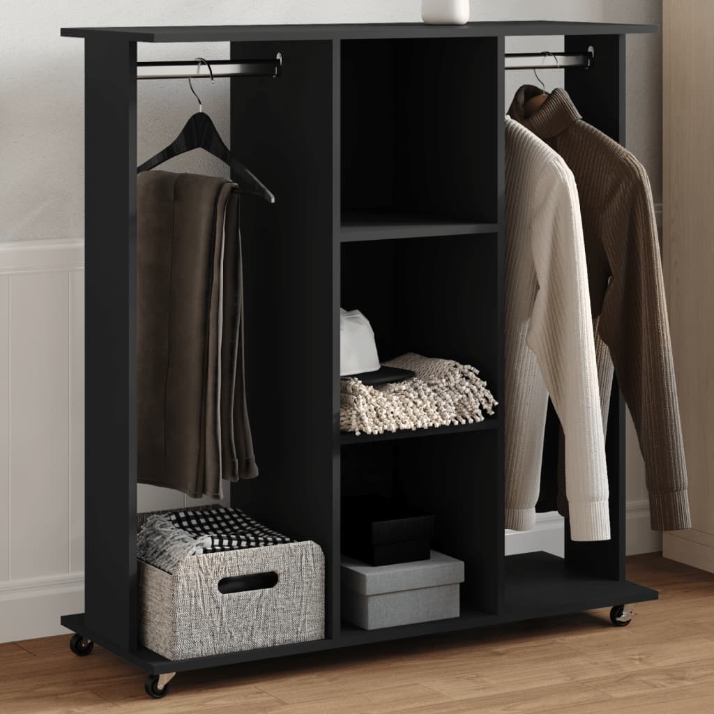 Clothes Rack with Wheels Black 102x38x110 cm Wood Material