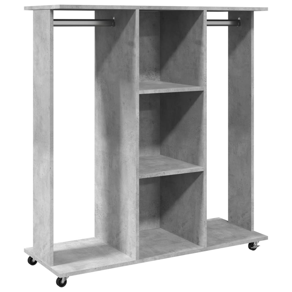 Clothes rack with wheels concrete grey 102x38x110 cm wood material