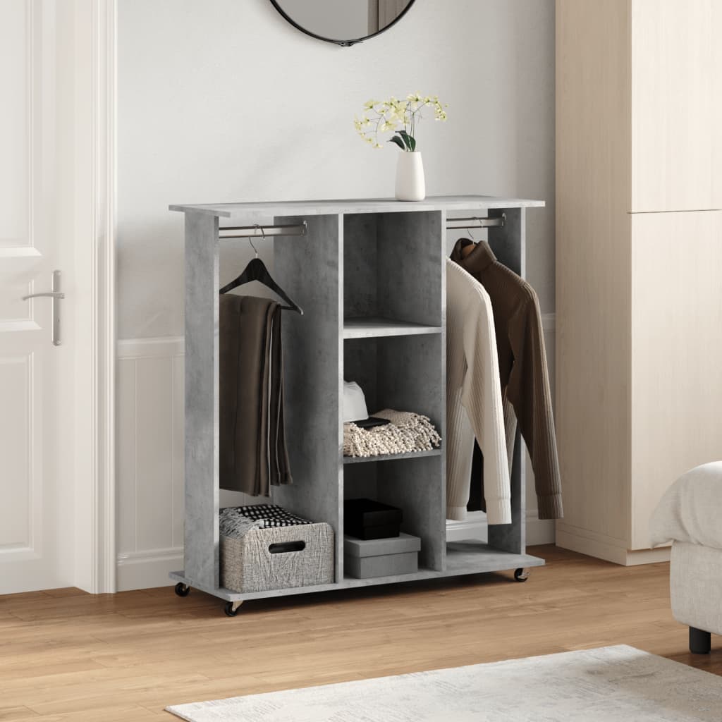 Clothes rack with wheels concrete grey 102x38x110 cm wood material