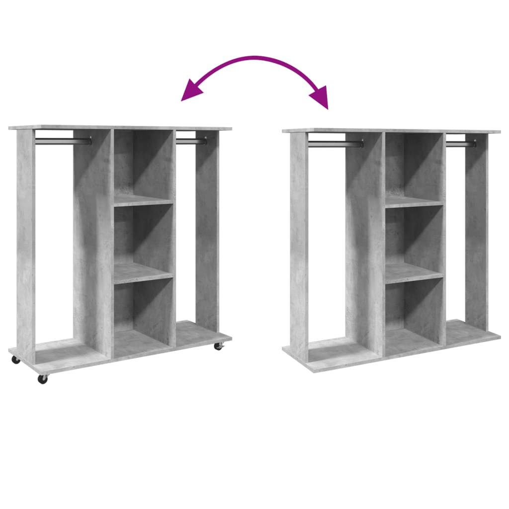 Clothes rack with wheels concrete grey 102x38x110 cm wood material