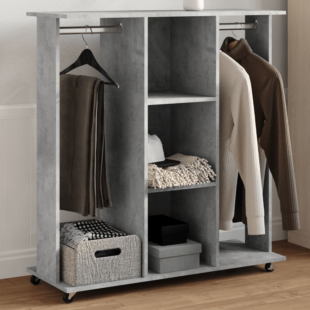 Clothes rack with wheels concrete grey 102x38x110 cm wood material