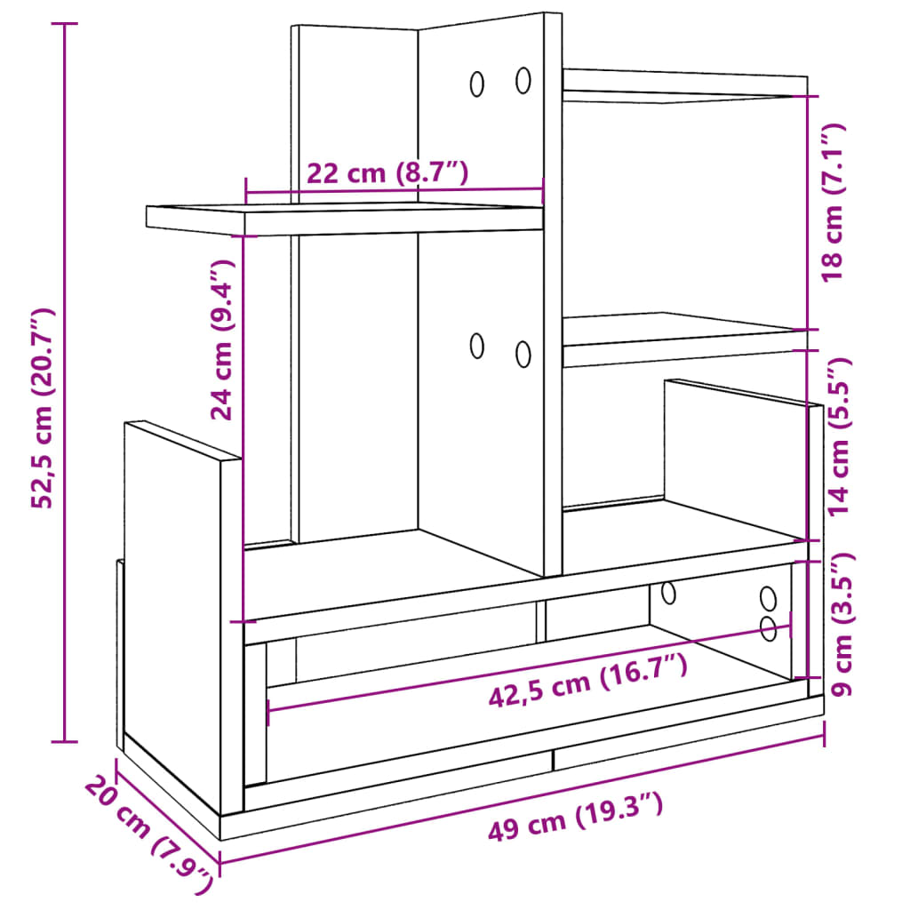 Organisateur de bureau gris Sonoma 49x20x52,5 cm en bois