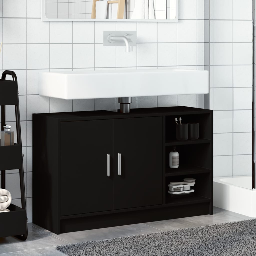 Washbasin Cabinet Black 90x29x55 cm Wood Material