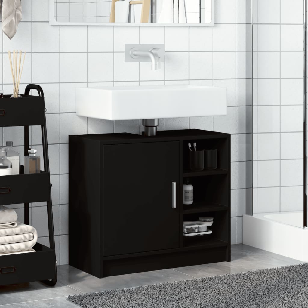 Washbasin Cabinet Black 63x29x55 cm Wood Material