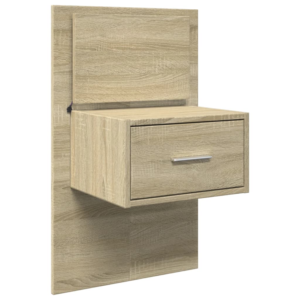 Wall-mounted bedside table with LED lights Sonoma oak