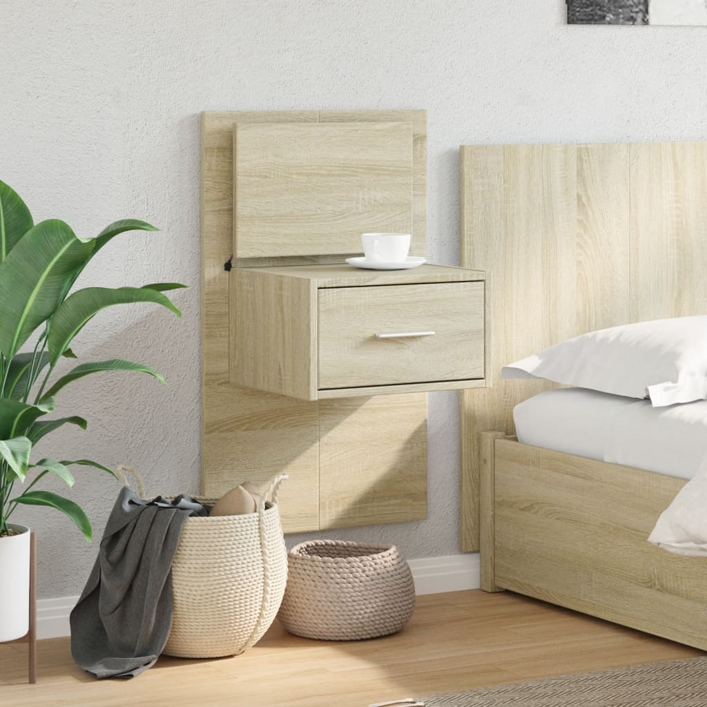 Wall-mounted bedside table with LED lights Sonoma oak