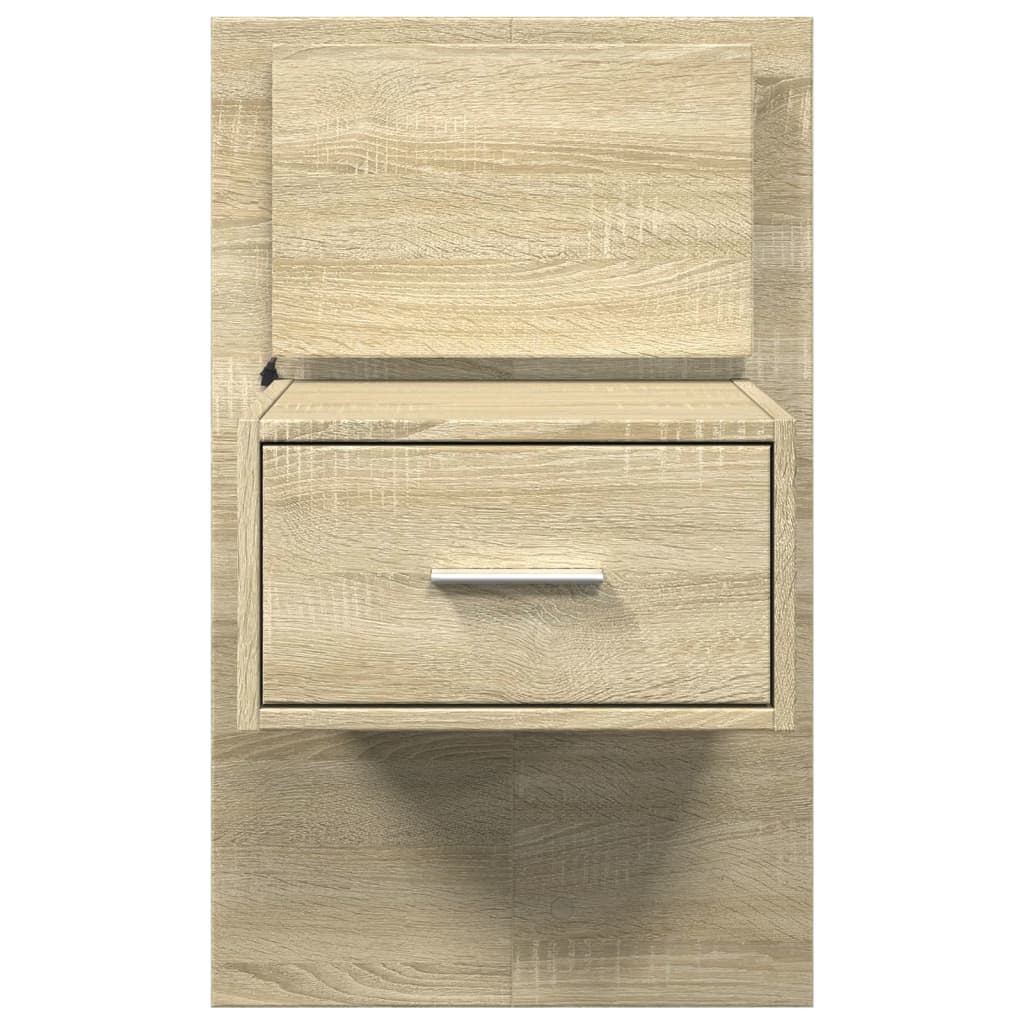 Wall-mounted bedside table with LED lights Sonoma oak