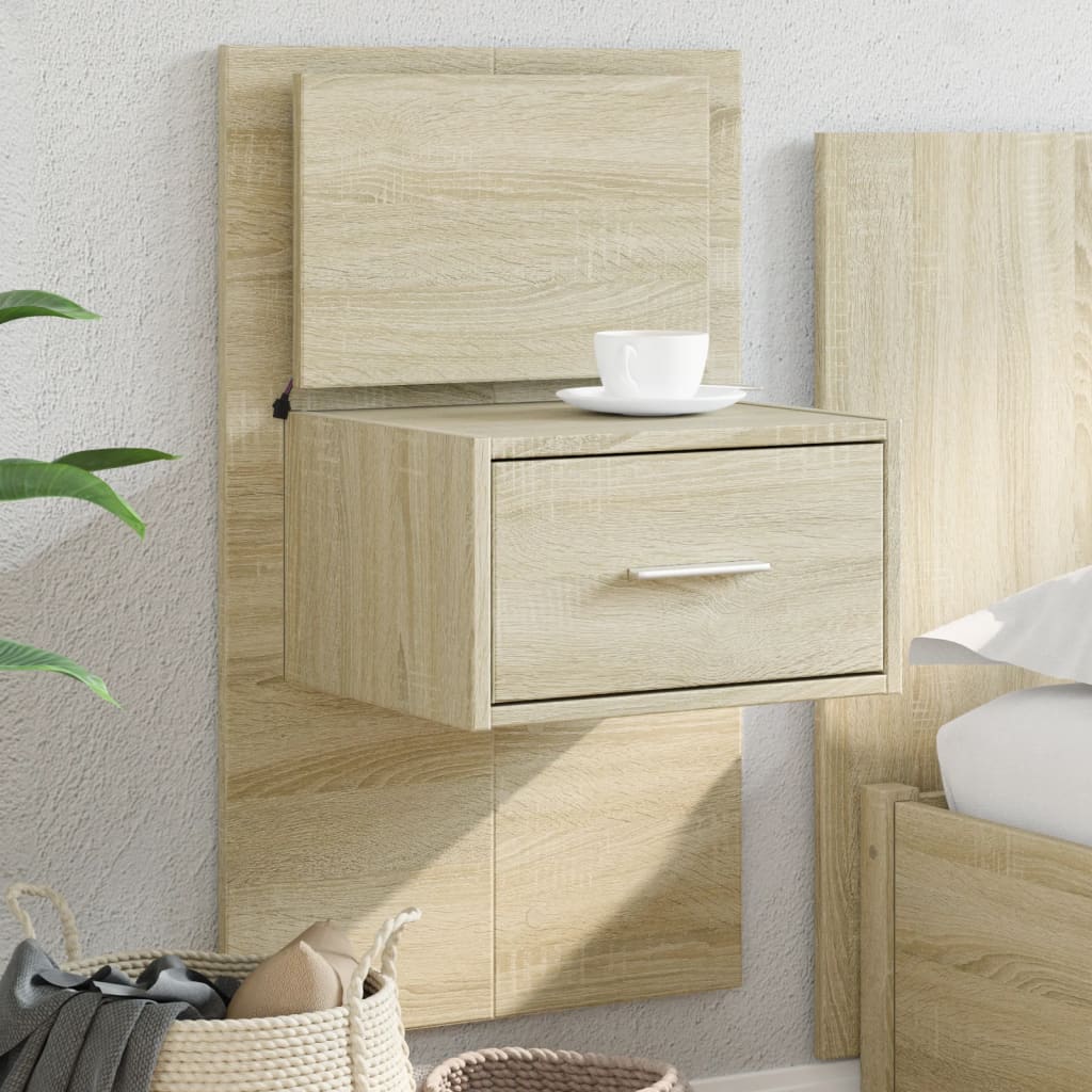 Wall-mounted bedside table with LED lights Sonoma oak
