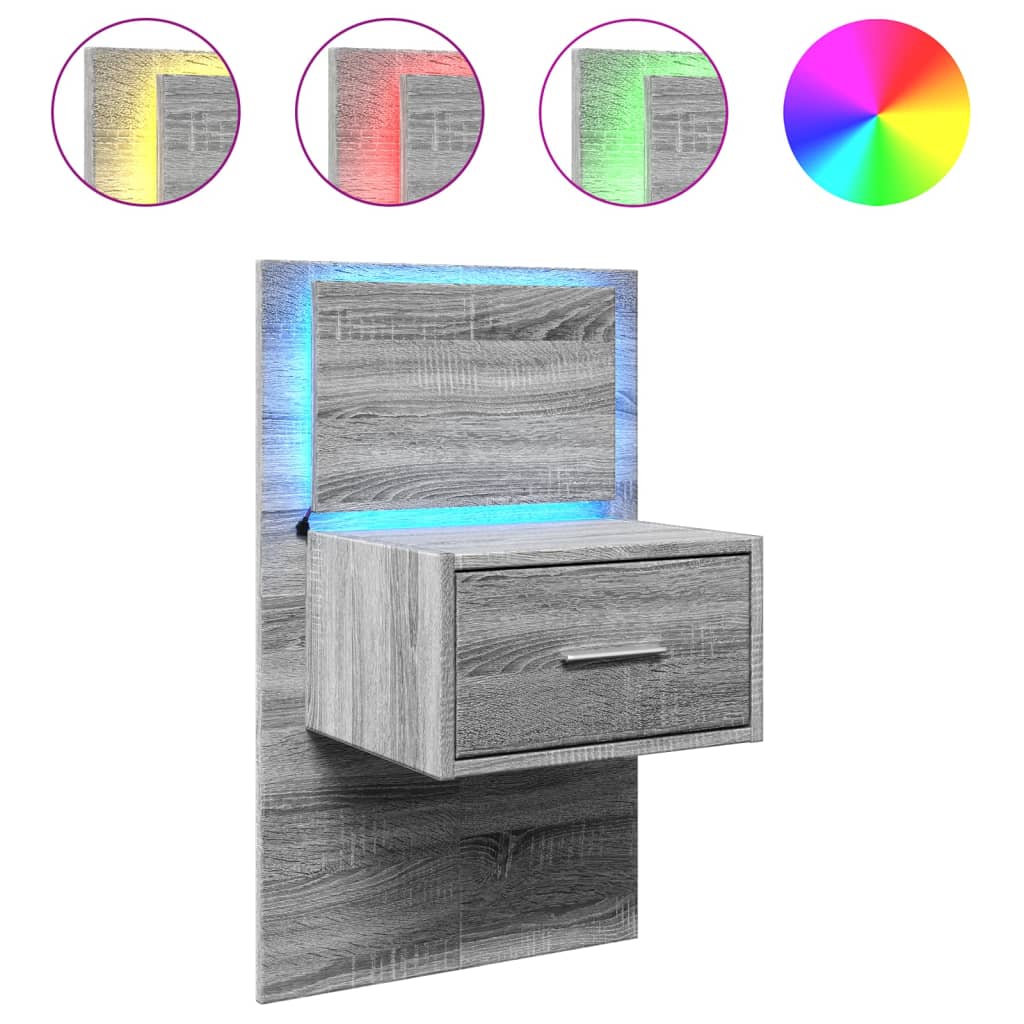 Wall-mounted bedside table with LED lights Gray Sonoma