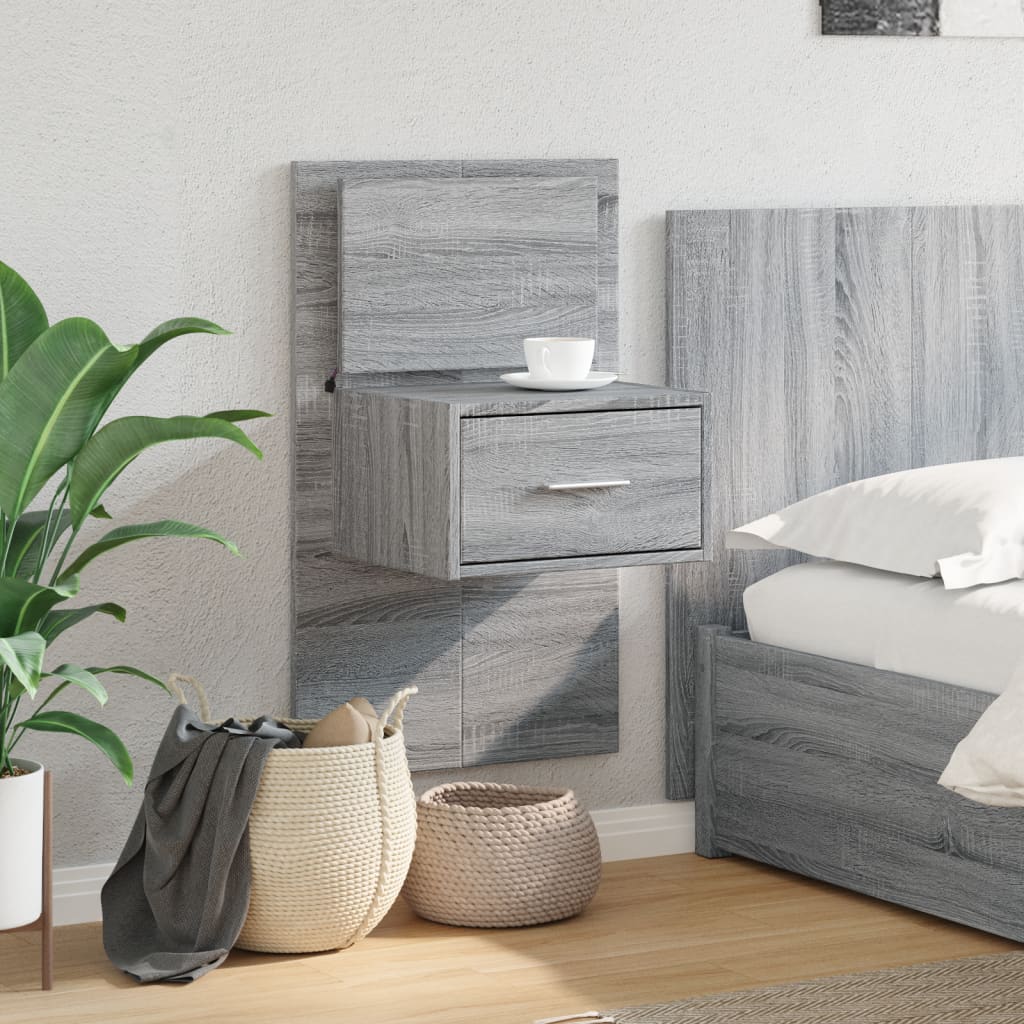Wall-mounted bedside table with LED lights Gray Sonoma