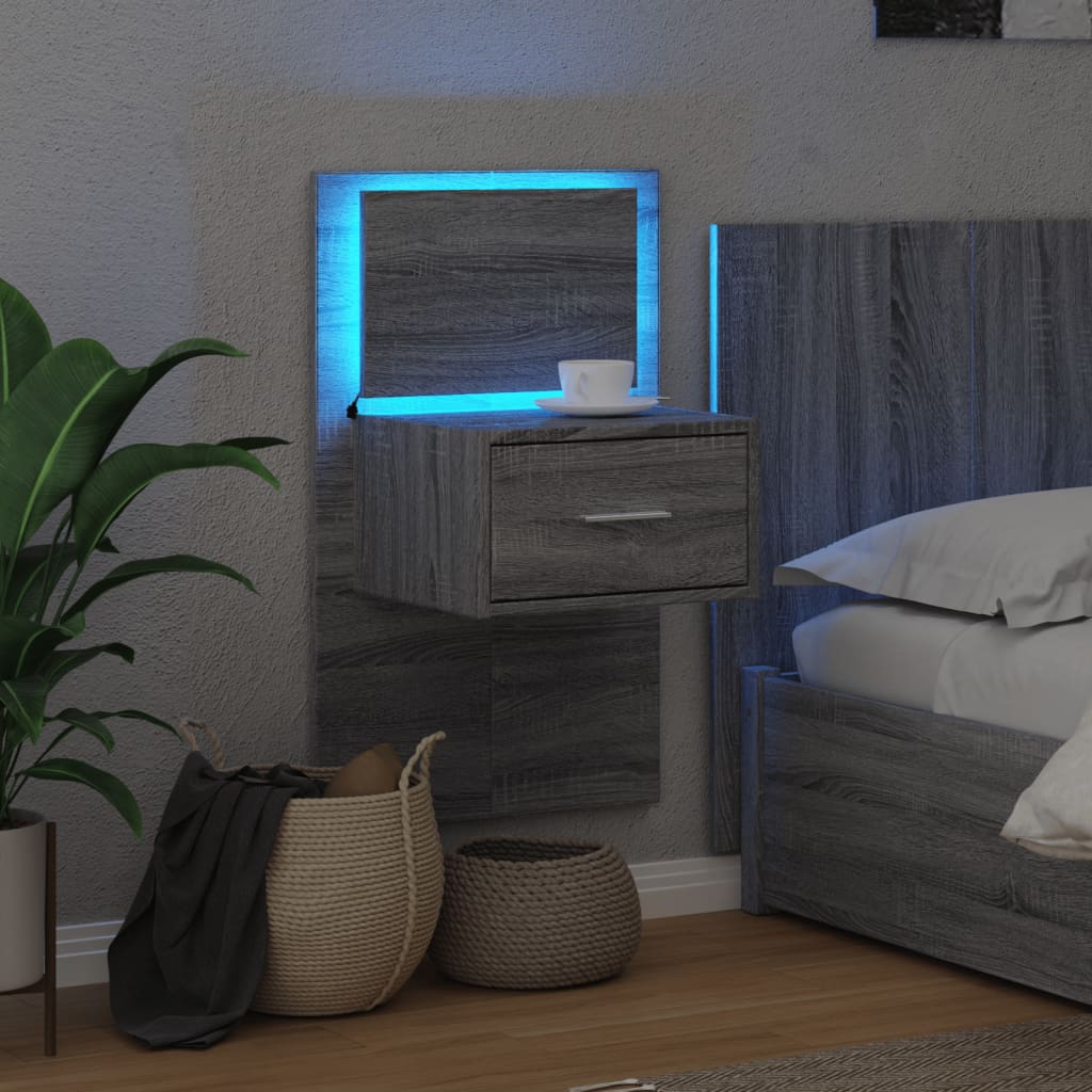 Wall-mounted bedside table with LED lights Gray Sonoma