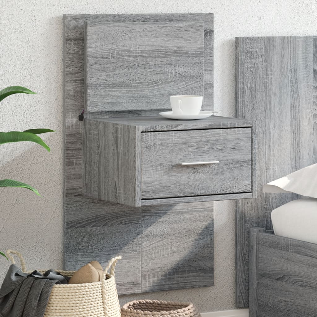 Wall-mounted bedside table with LED lights Gray Sonoma
