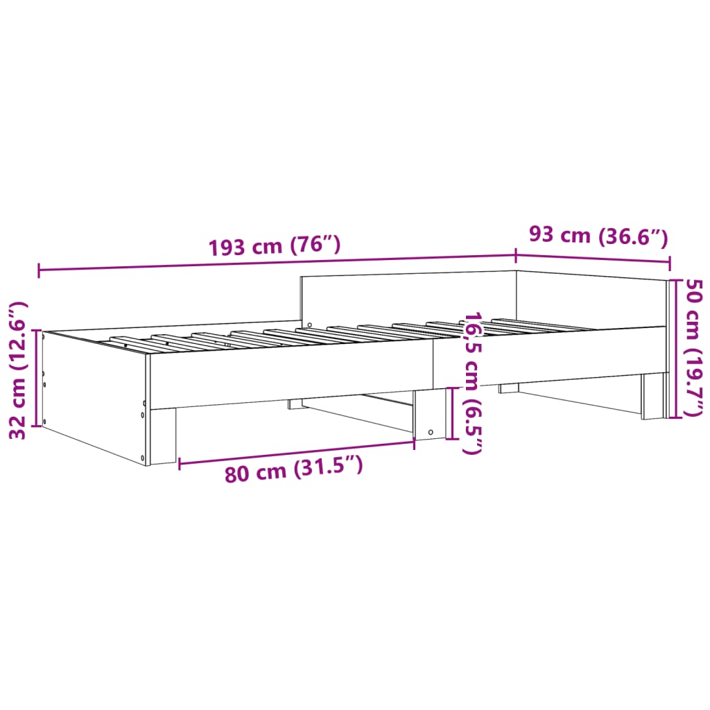 Bed frame concrete grey 90x190 cm wood material
