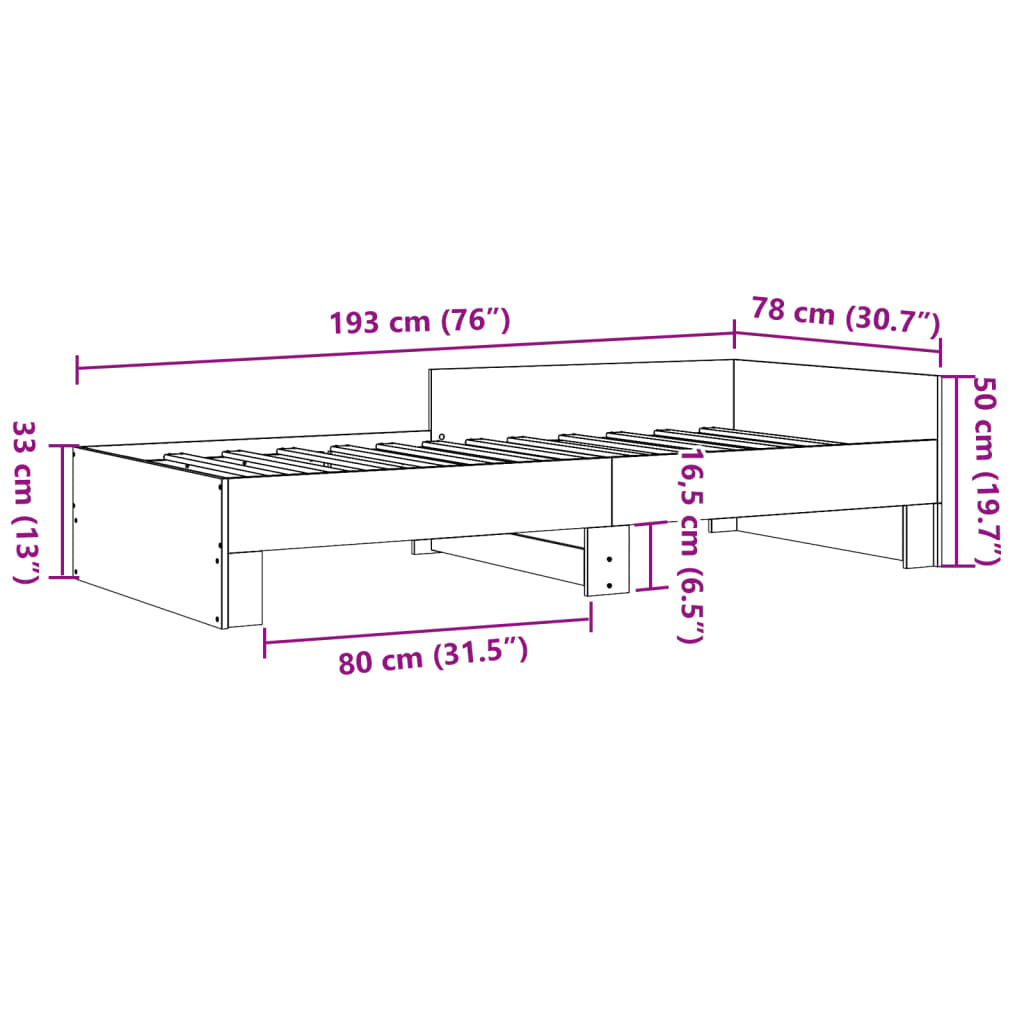 Bed frame concrete grey 75x190 cm wood material