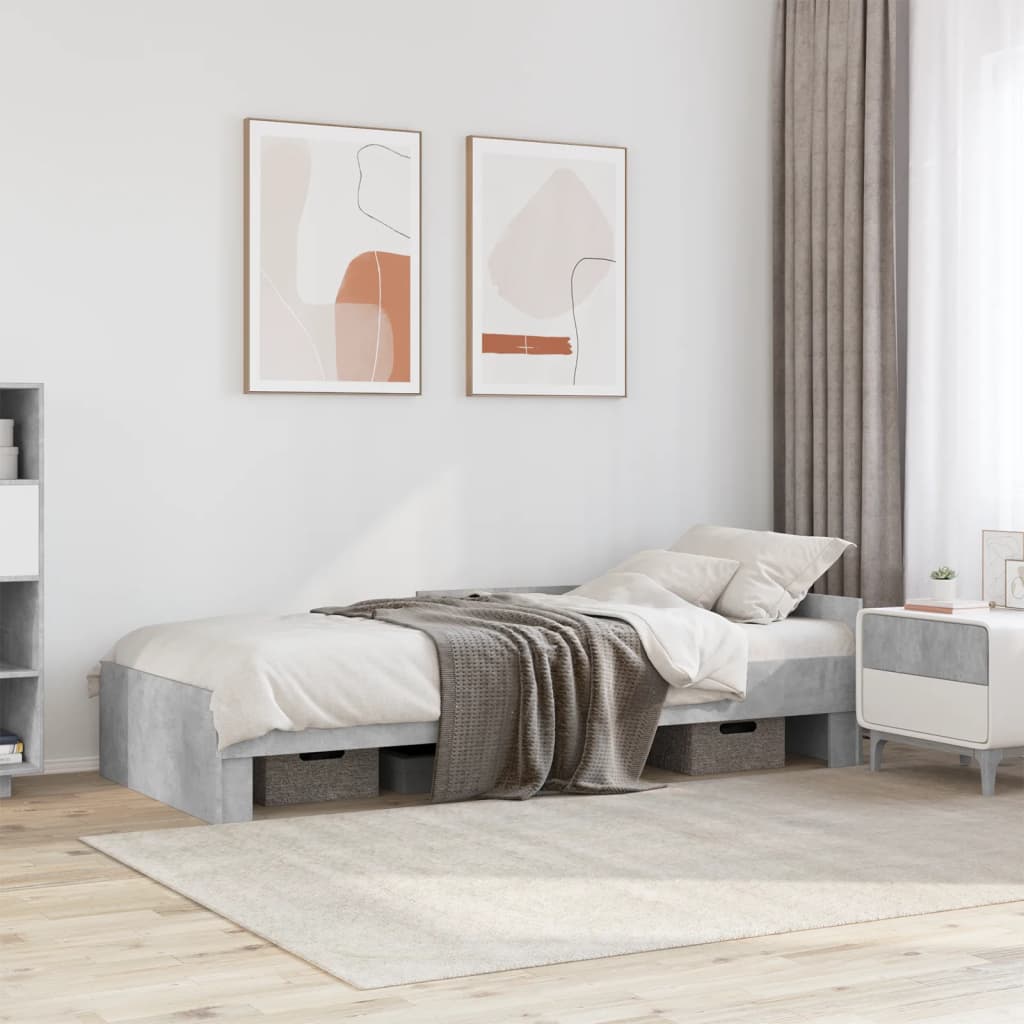 Bed frame concrete grey 75x190 cm wood material