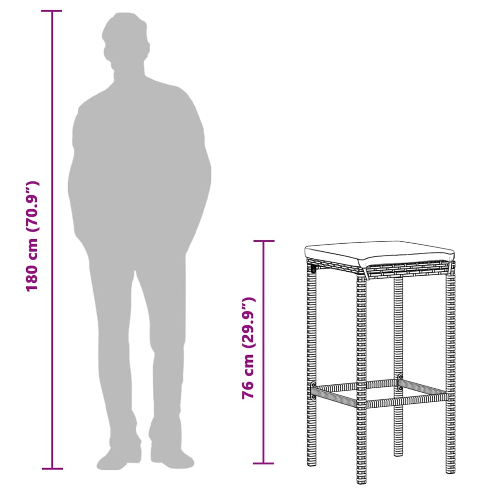 7-tlg. Gartenbar-Set Braun Massivholz Akazie und Poly Rattan