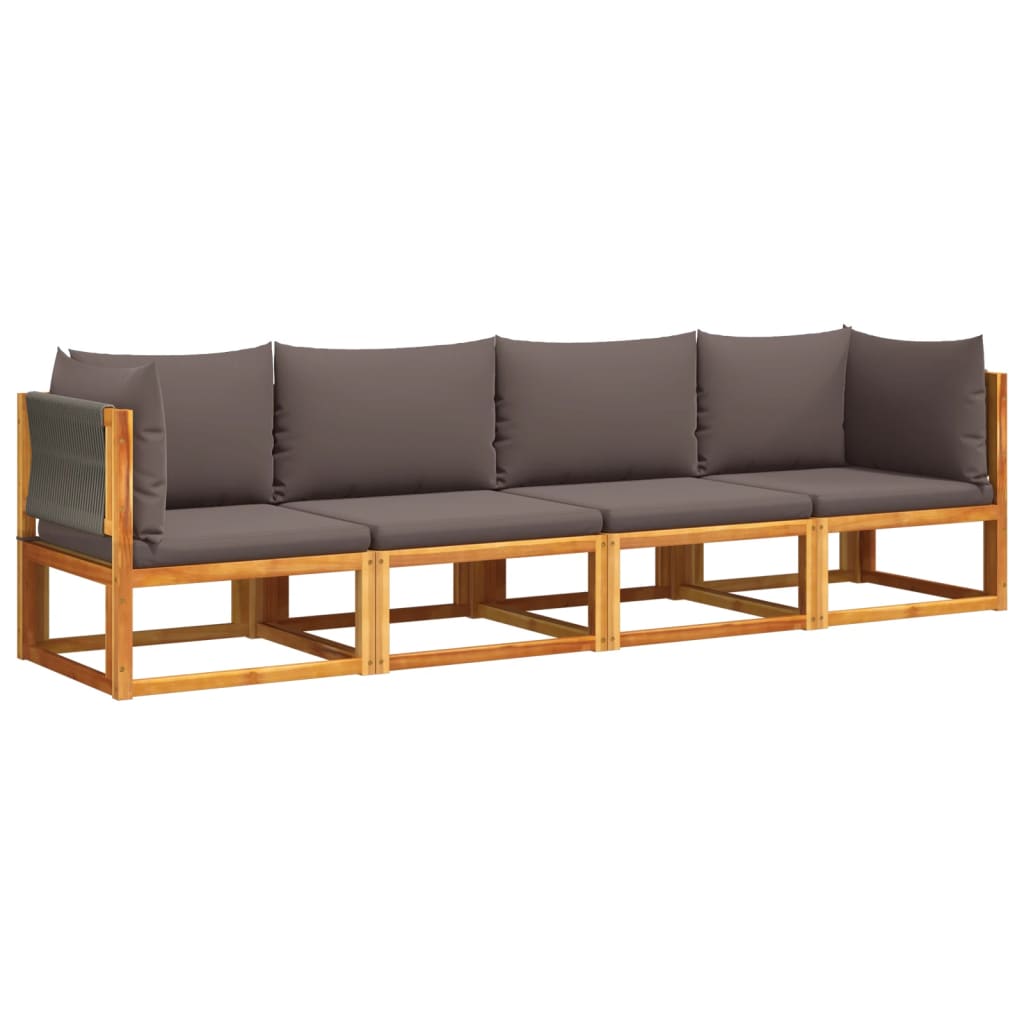 4-piece garden sofa set with cushions made of solid acacia wood