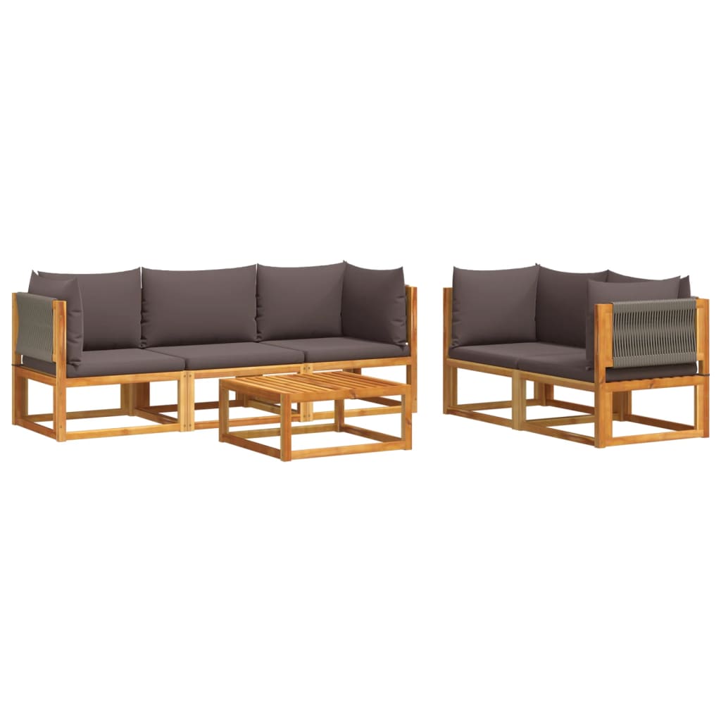 6-piece garden sofa set with cushions made of solid acacia wood