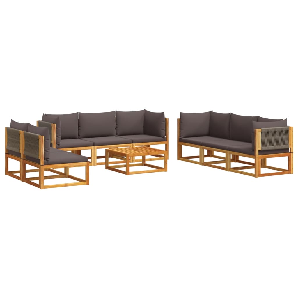 9-piece garden sofa set with cushions made of solid acacia wood