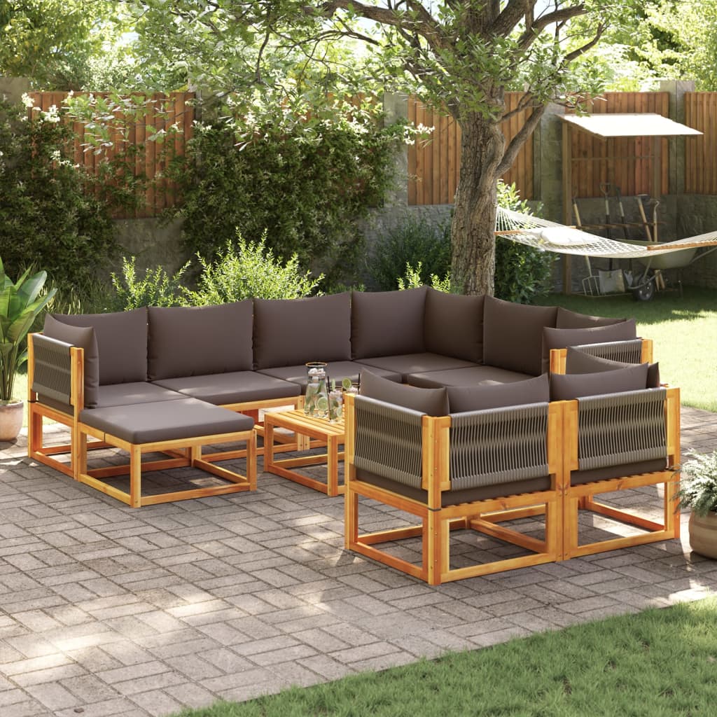 10-piece garden sofa set with cushions made of solid acacia wood