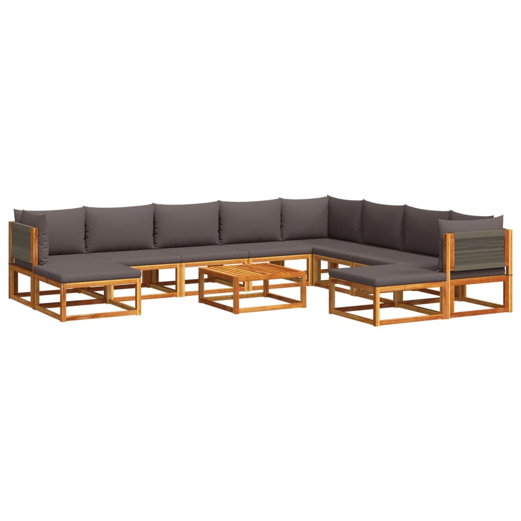 11-piece garden sofa set with cushions made of solid acacia wood