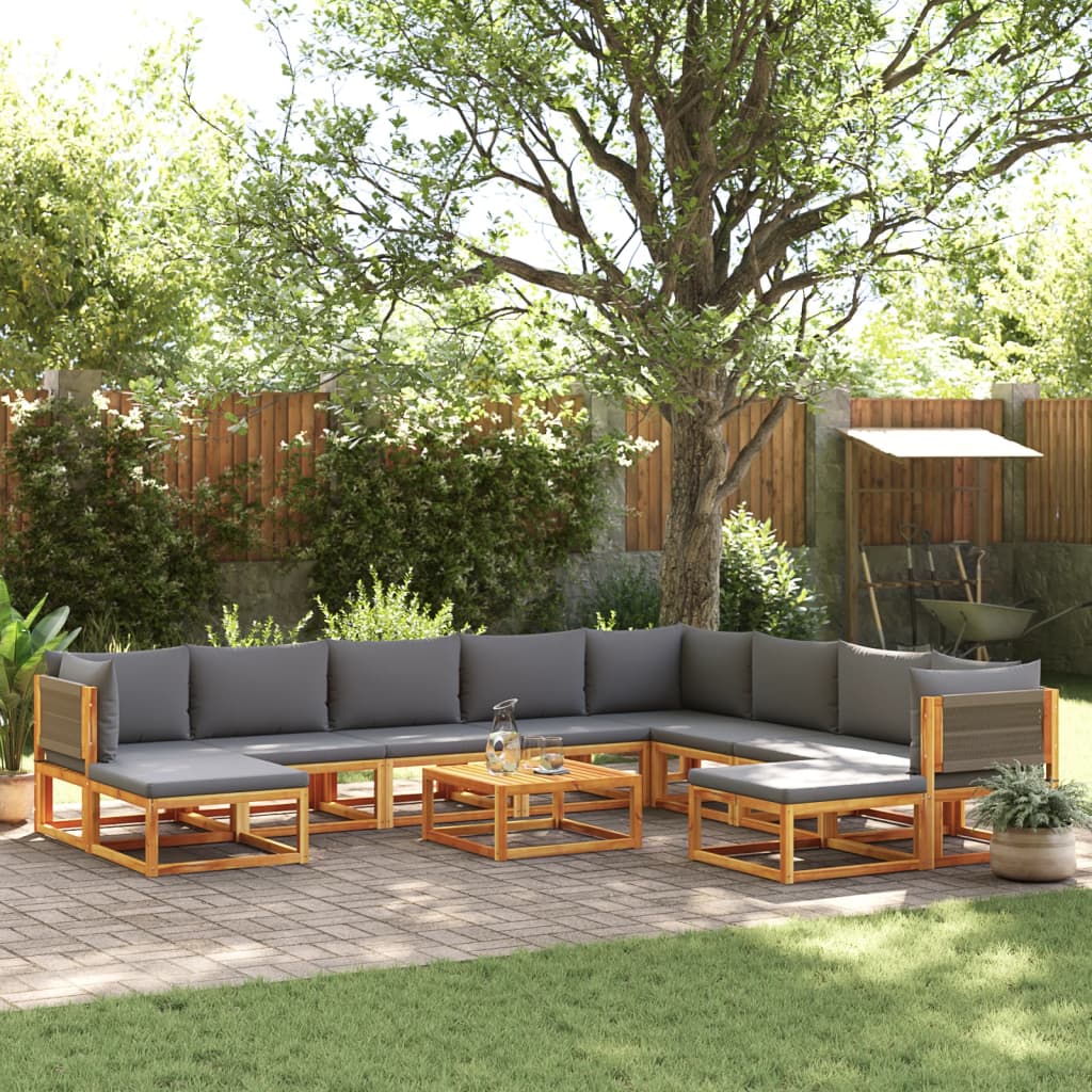 11-piece garden sofa set with cushions made of solid acacia wood