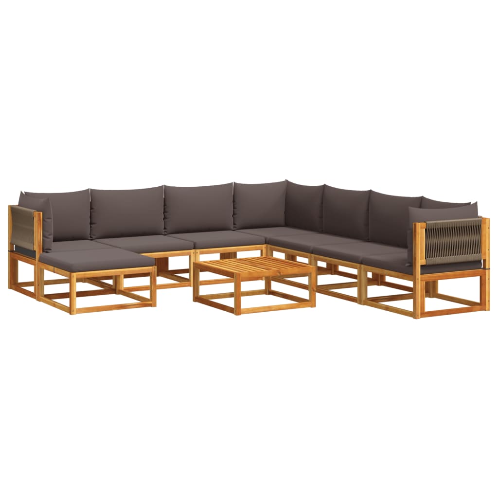 9-piece garden sofa set with cushions made of solid acacia wood