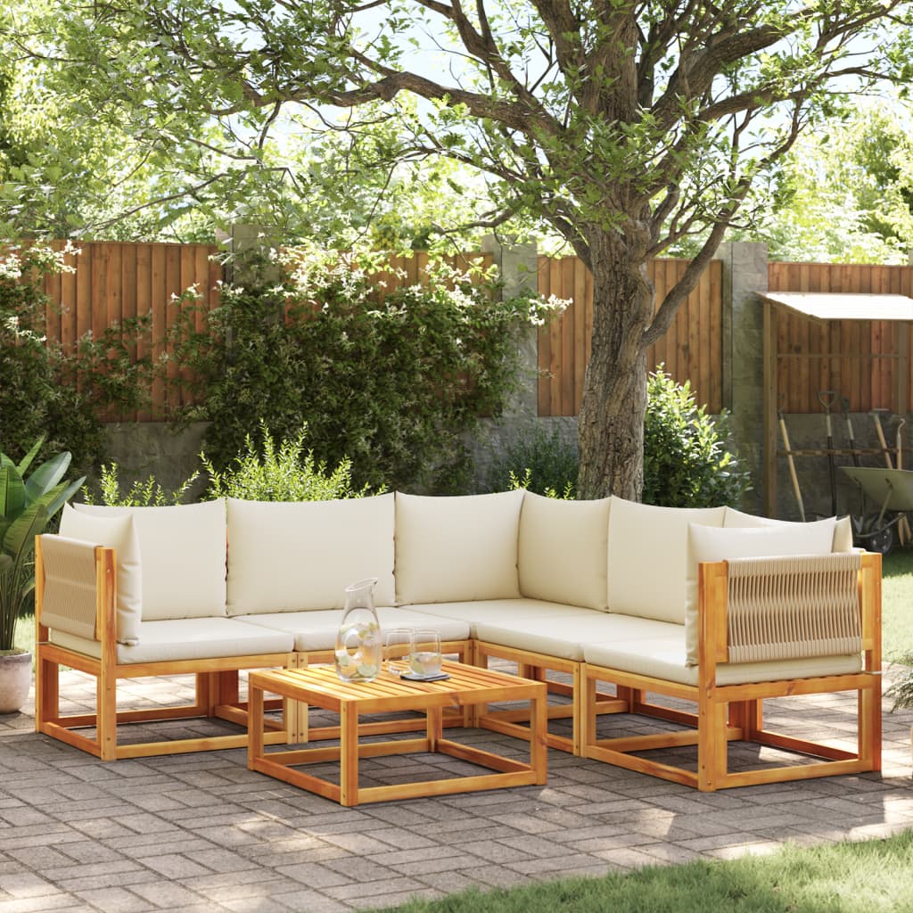 6-piece garden sofa set with cushions made of solid acacia wood