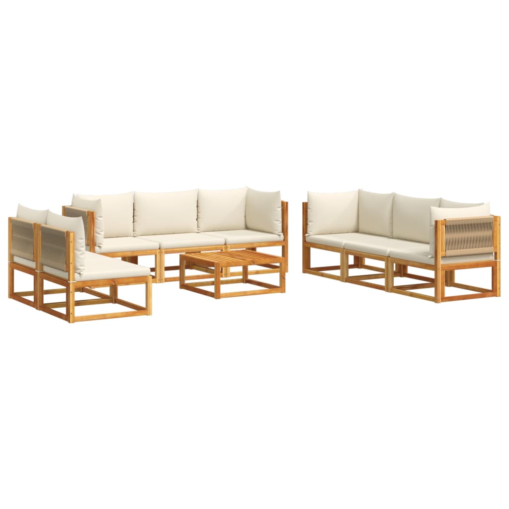 9-piece garden sofa set with cushions made of solid acacia wood