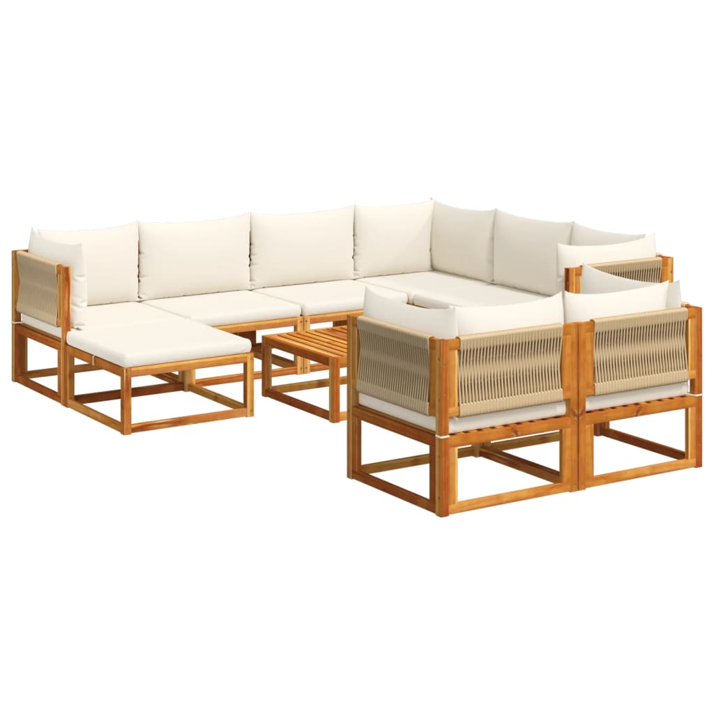 10-piece garden sofa set with cushions made of solid acacia wood