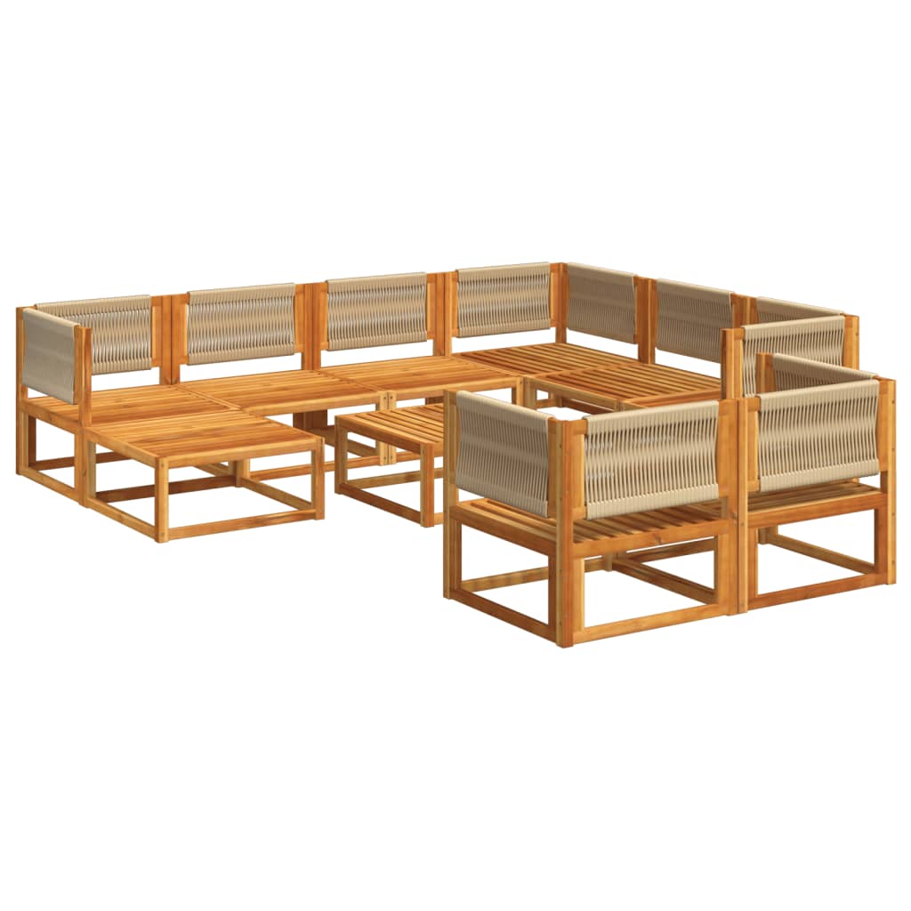 10-piece garden sofa set with cushions made of solid acacia wood