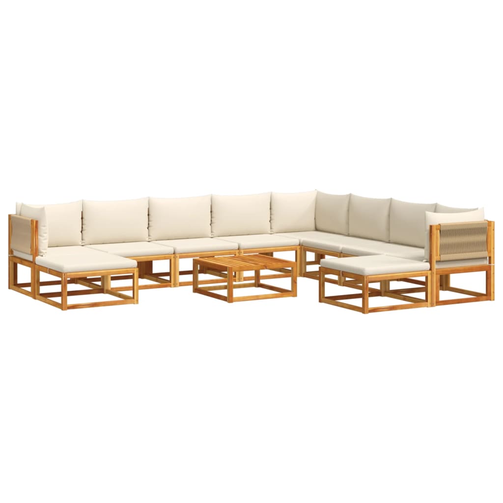 11-piece garden sofa set with cushions made of solid acacia wood