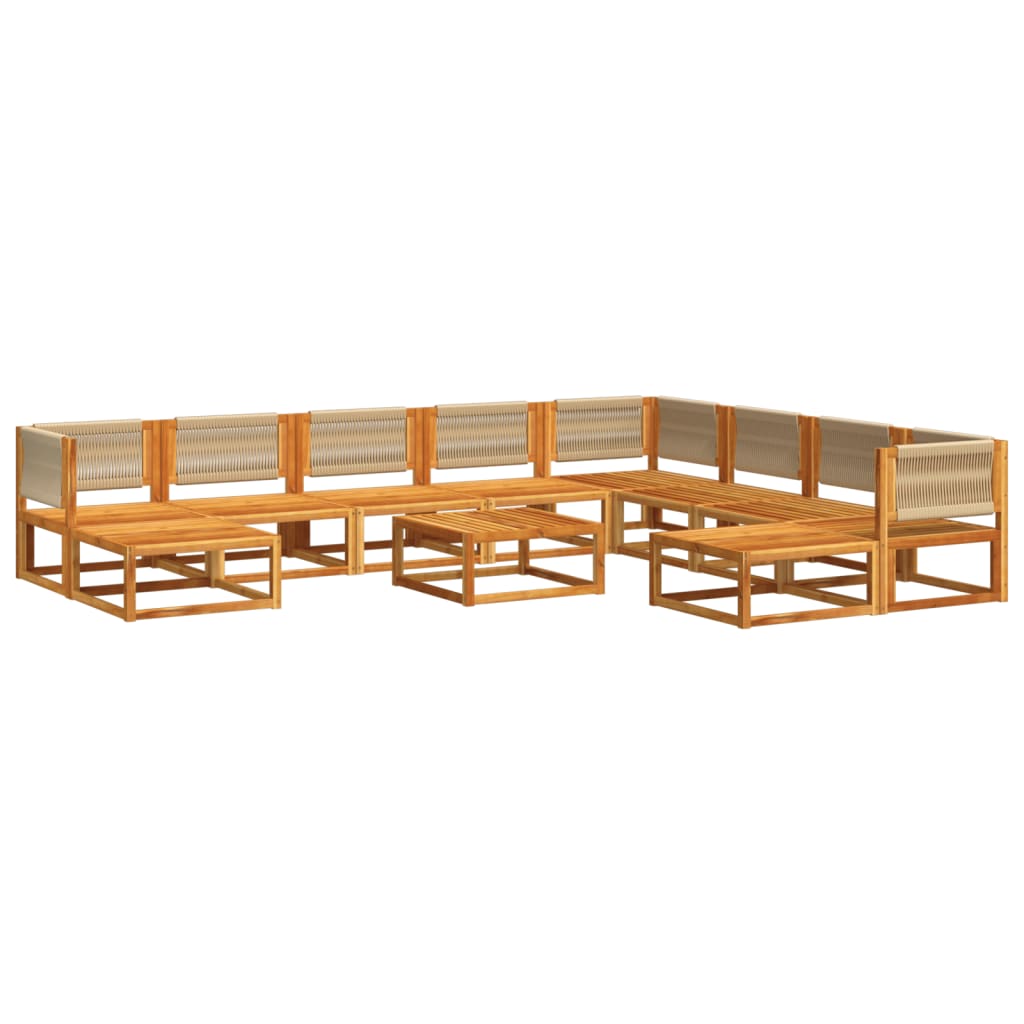 11-piece garden sofa set with cushions made of solid acacia wood