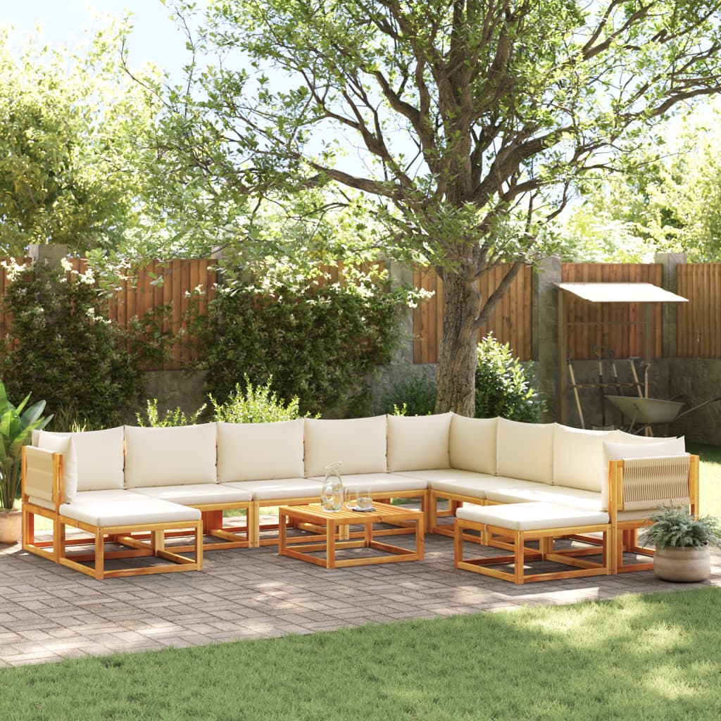 11-piece garden sofa set with cushions made of solid acacia wood