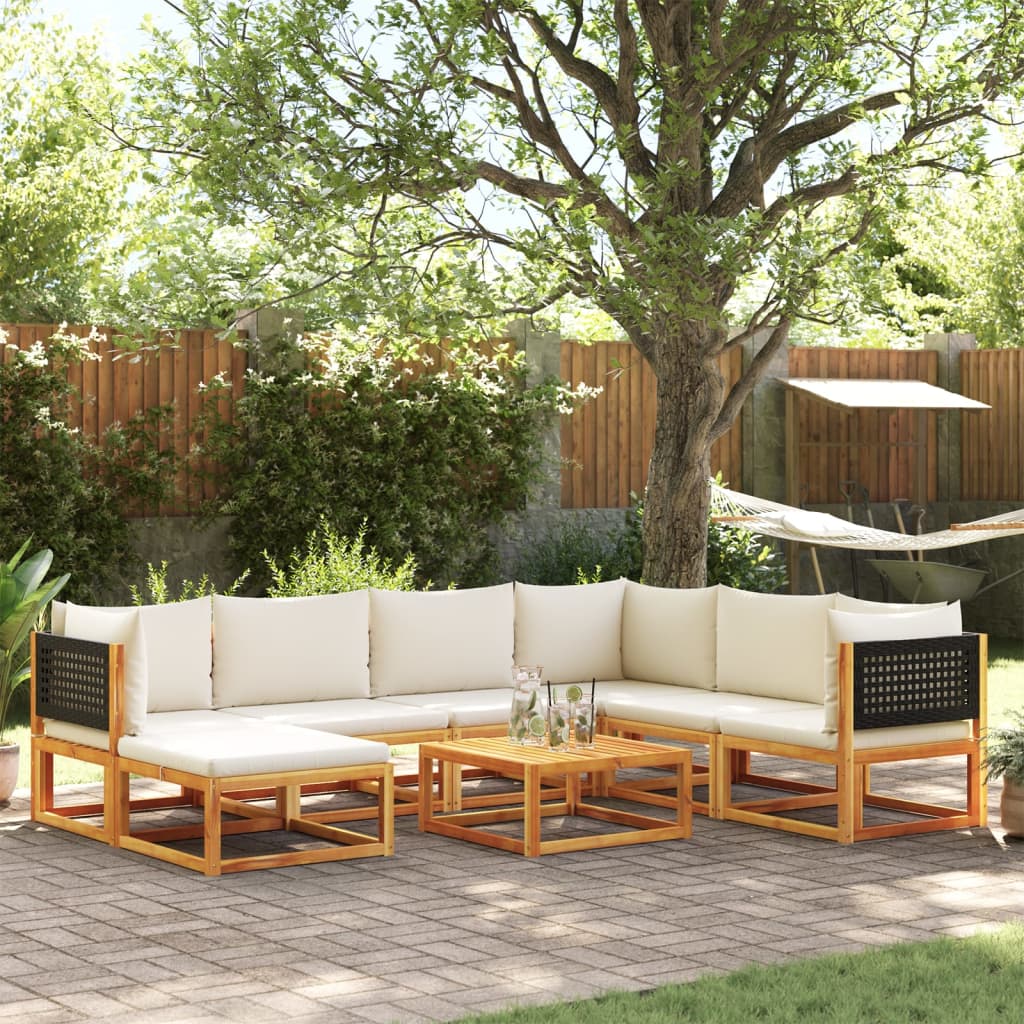 8-piece garden sofa set with cushions made of solid acacia wood
