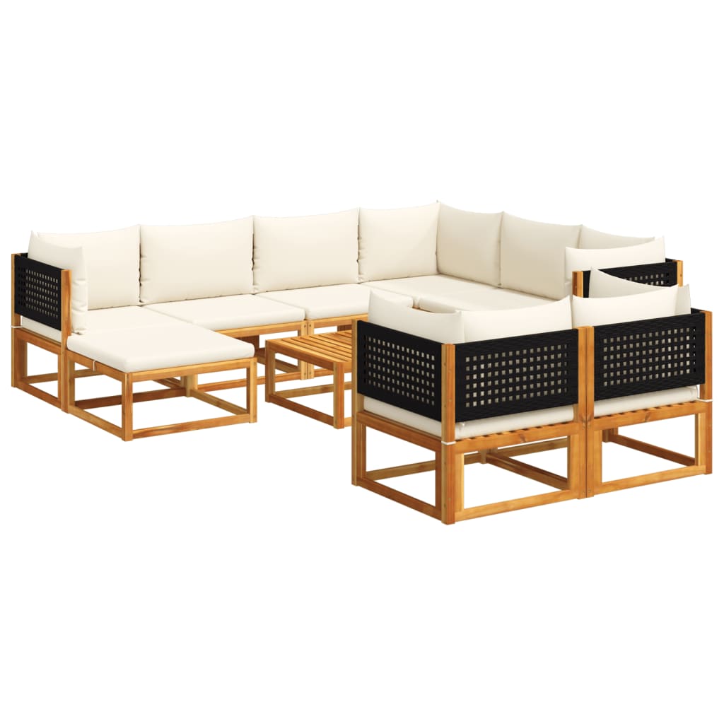 10-piece garden sofa set with cushions made of solid acacia wood