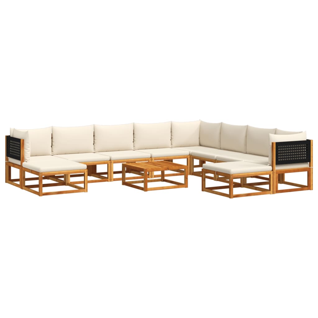 11-piece garden sofa set with cushions made of solid acacia wood