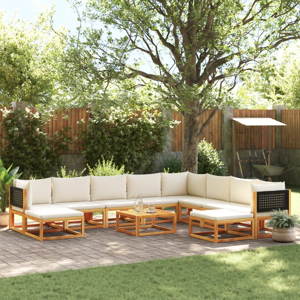 11-piece garden sofa set with cushions made of solid acacia wood