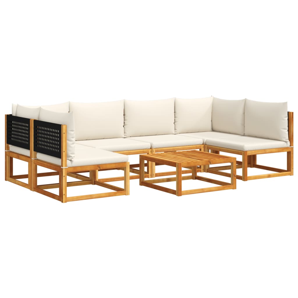7-piece garden sofa set with cushions made of solid acacia wood