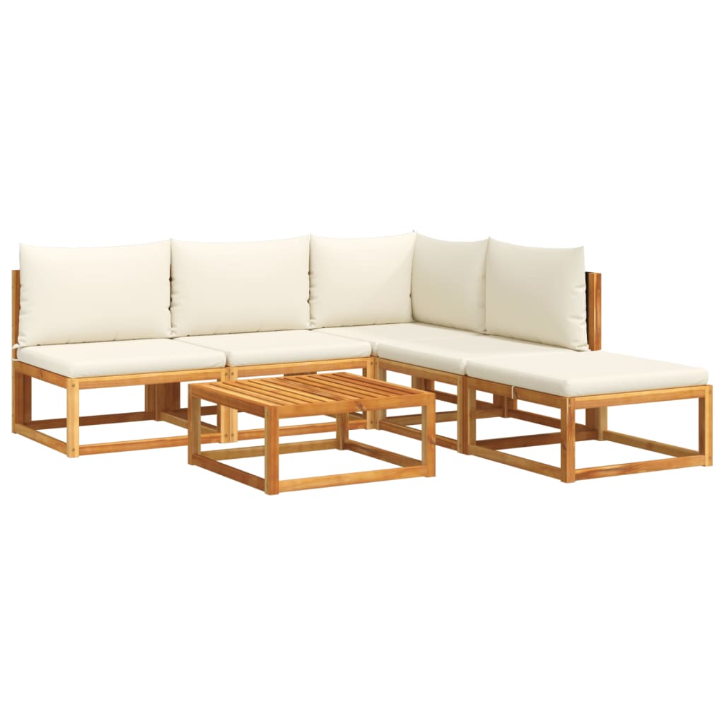 6-piece garden sofa set with cushions made of solid acacia wood