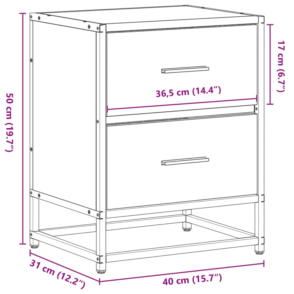 Table de chevet chêne Sonoma 40x31x50 cm en bois