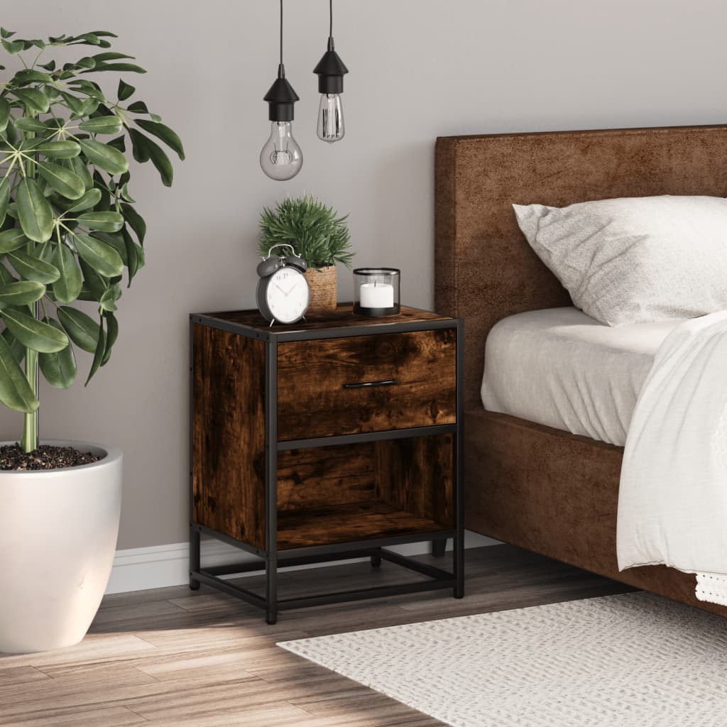 Bedside table smoked oak 40x31x50 cm wood material