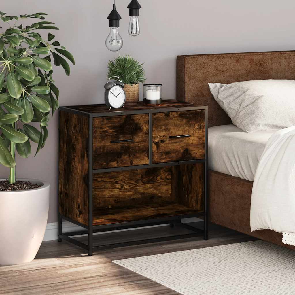 Bedside table smoked oak 60x31x60 cm wood material and metal