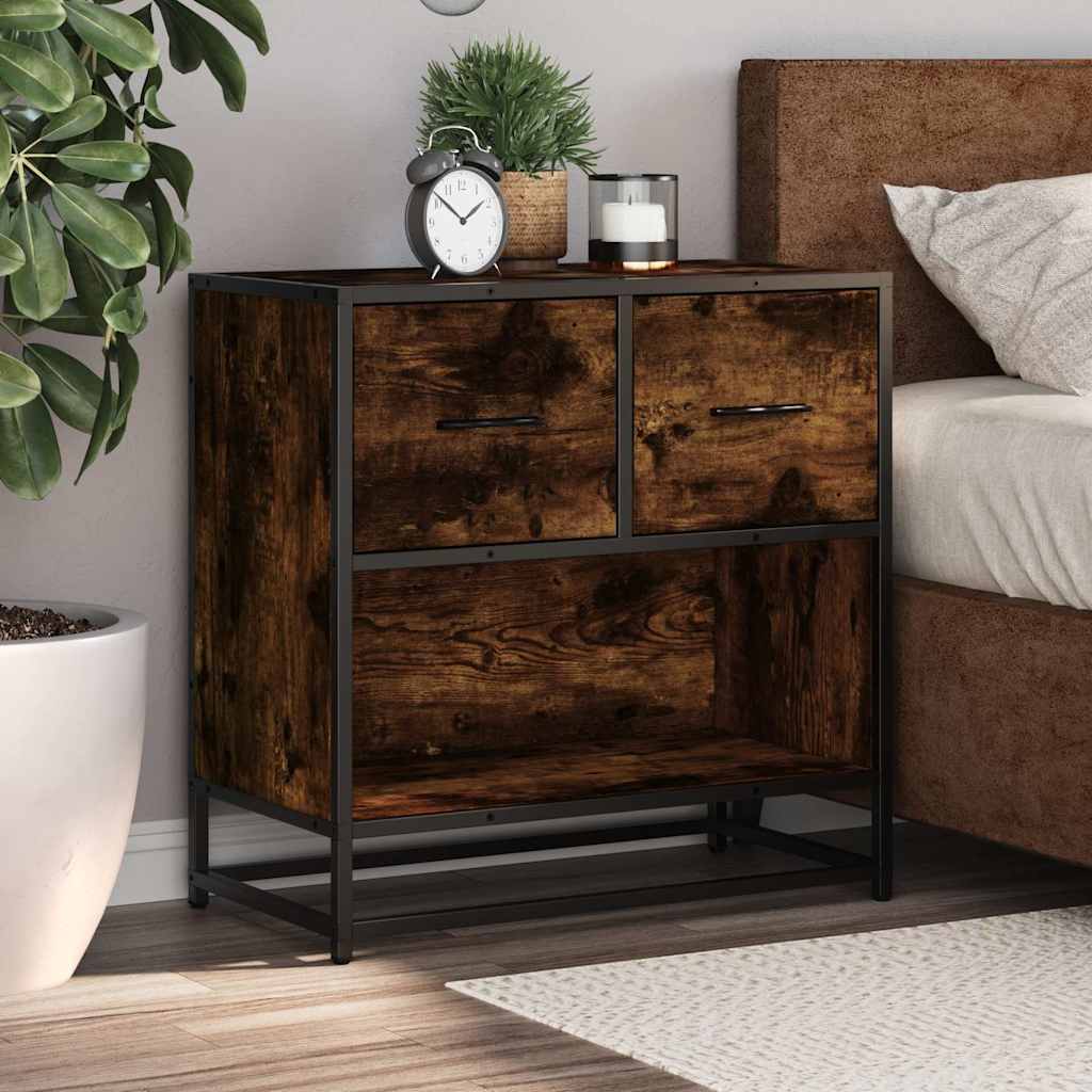 Bedside table smoked oak 60x31x60 cm wood material and metal