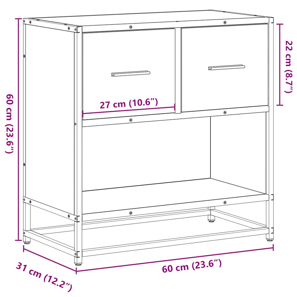 Bedside table smoked oak 60x31x60 cm wood material and metal