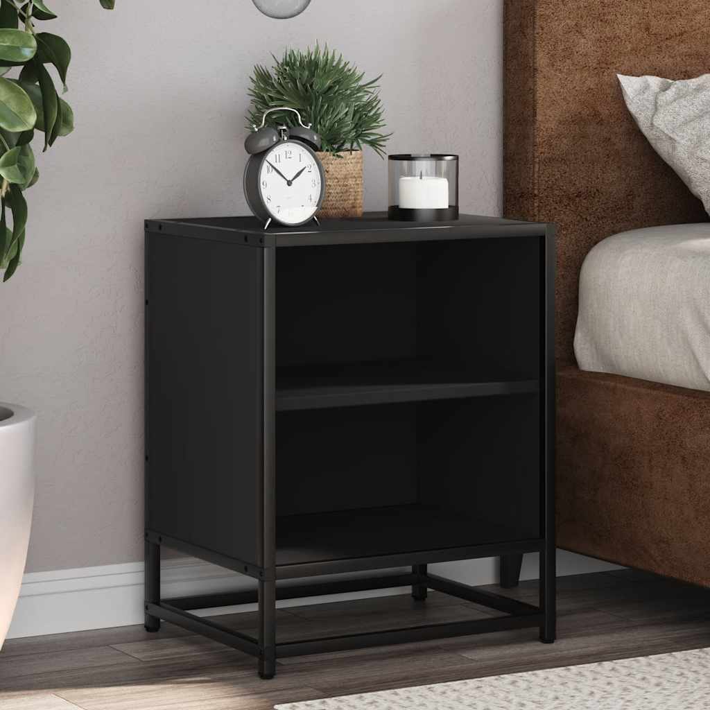 Bedside table black 40x31x50 cm wood material and metal