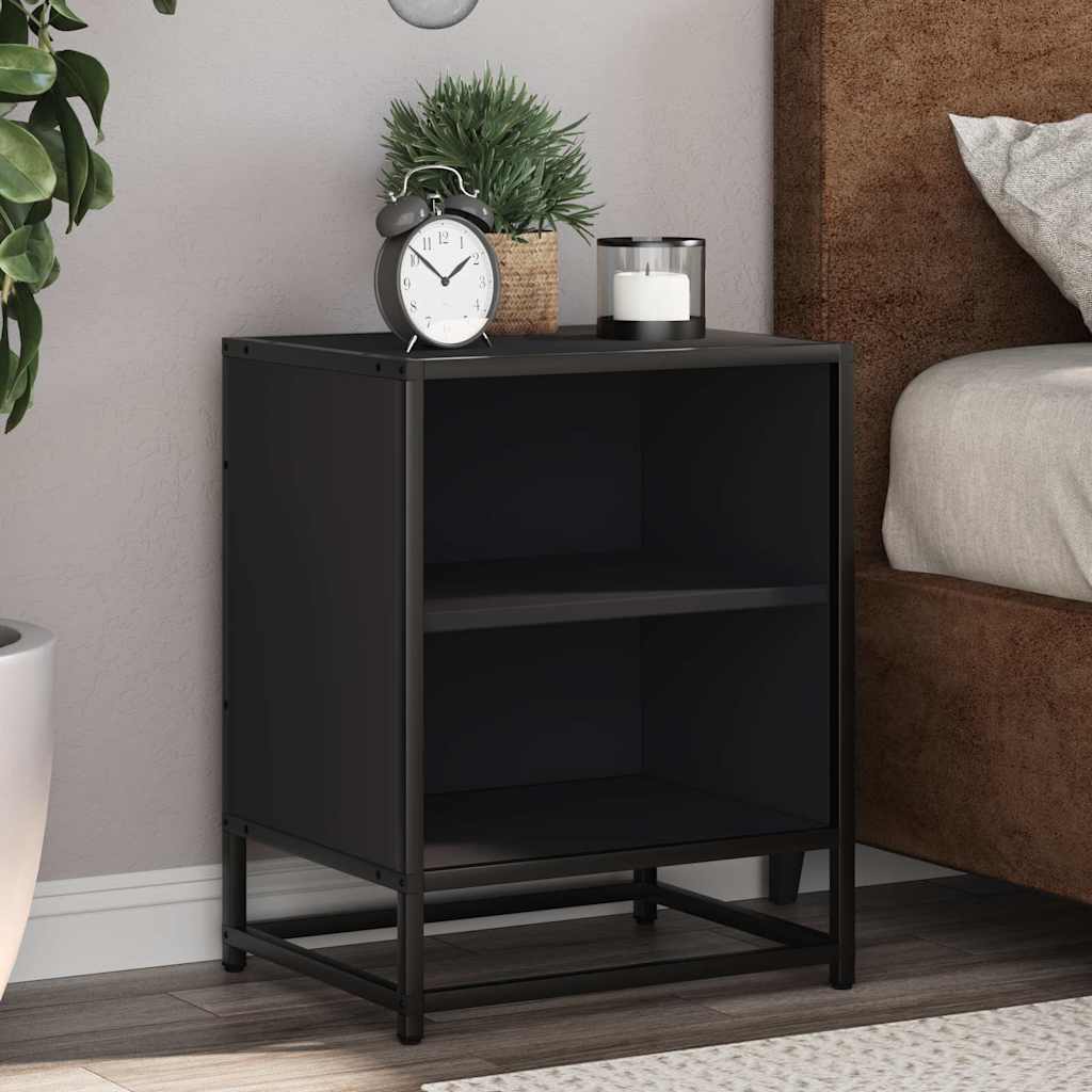 Tables de chevet, lot de 2, noires, 40 x 31 x 50 cm, en bois et métal